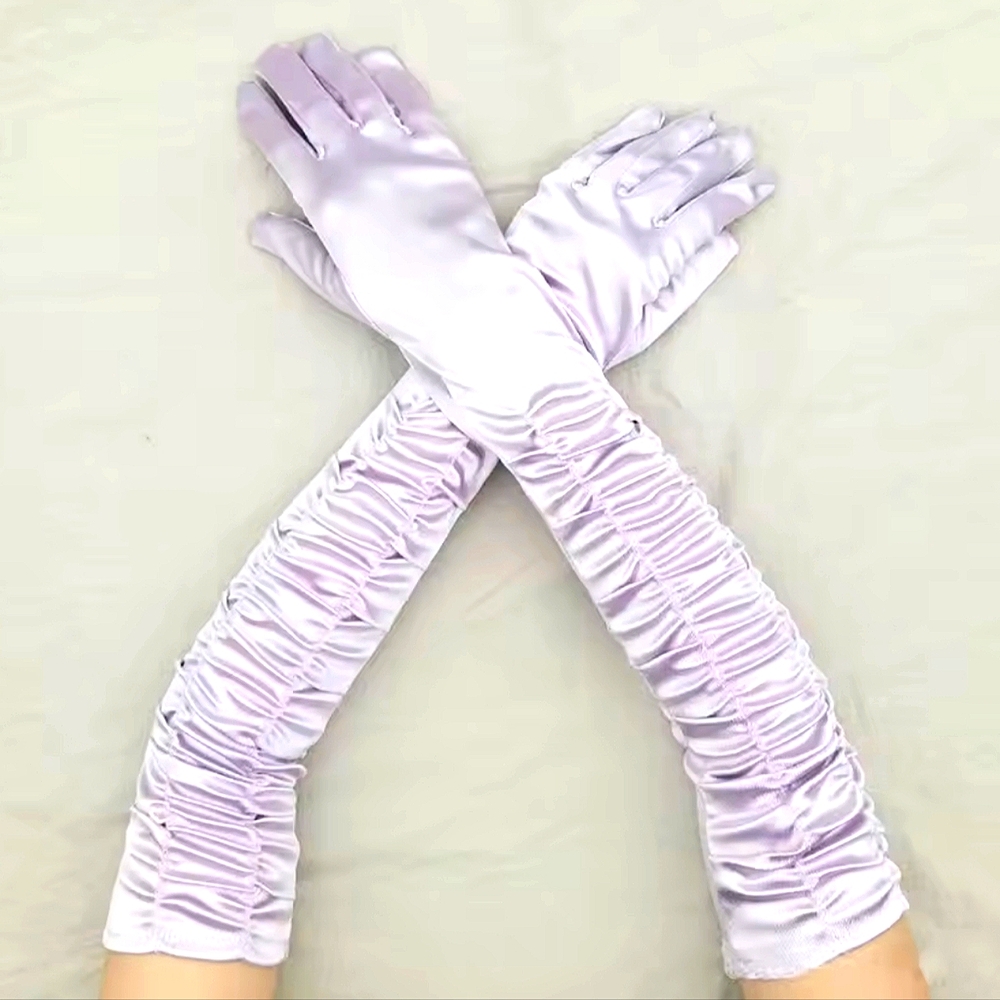 Stunning Purple Runched Satin Elbow Gloves Wedding Formal Bridal Tea Church NWT